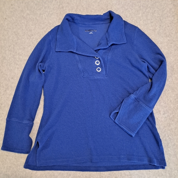 Soft Surroundings Carlile Top Sapphire Oversize Sz Small Wide Collar Front Snaps - Picture 2 of 11